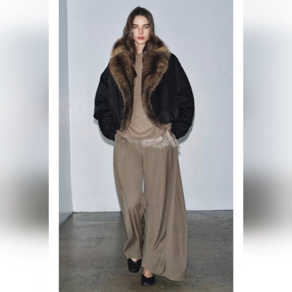 ZARA FAUX FUR COLLAR BOMBER JACKET ZW COLLECTION - Picture 4 of 8
